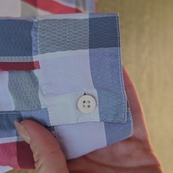 Eddie Bauer Plaid Lightweight Long Sleeve Shirt Red Blue Gray Medium M - Picture 4 of 8